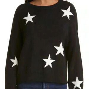Rails Perci Black & White Star Cashmere Blend Crew Neck Sweater